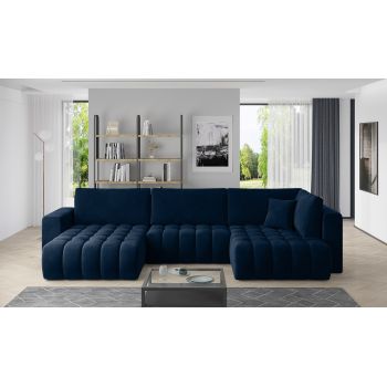 Coltar extensibil stanga 6 locuri ELTAP, LT-40VE, Bonito, 350x175x92 cm, lemn/poliester, albastru inchis