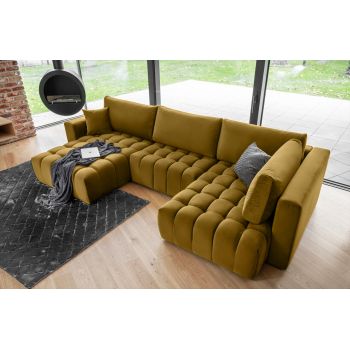 Coltar extensibil stanga 6 locuri ELTAP, LT-45LO, Bonito, 350x175x92 cm, lemn/poliester, mustar