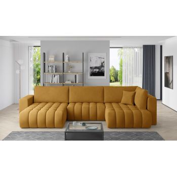 Coltar extensibil stanga 6 locuri ELTAP, LT-45NU, Bonito, 350x175x92 cm, lemn/poliester, mustar