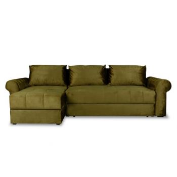 Coltar Extensibil Stanga Trendy, 5 Locuri, Lada Depozitare, Verde, 275 Cm