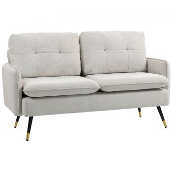 HOMCOM Divano 2 Posti in Tessuto Effetto Lino con Braccioli e Cuscini Imbottiti, Divanetto 2 Posti Moderno con Gambe in Acciaio, per Ufficio, Soggiorno, Salotto e Camera da Letto, 139x68x80 cm, Crema | Aosom Romania