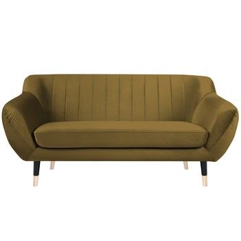 Canapea cu 2 locuri Mazzini Sofas BENITO cu picioare negre, galben muștar