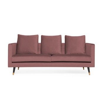 Canapea cu 3 locuri și picioare alămii Vivonita Harper Velvet, roz fixa