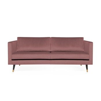 Canapea cu 3 locuri și picioare alămii Vivonita Meyer Velvet, roz fixa