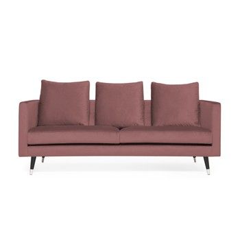 Canapea cu 3 locuri și picioare argintii Vivonita Harper Velvet, roz fixa