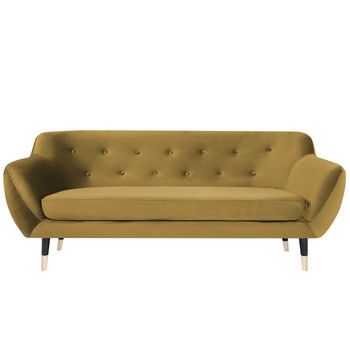 Canapea cu 2 locuri și picioare negre Mazzini Sofas AMELIE, galben muștar