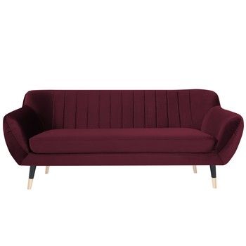 Canapea cu 3 locuri Mazzini Sofas BENITO cu picioare negre, vișiniu