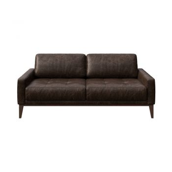 Canapea din piele MESONICA Musso Tufted, maro închis, 173 cm