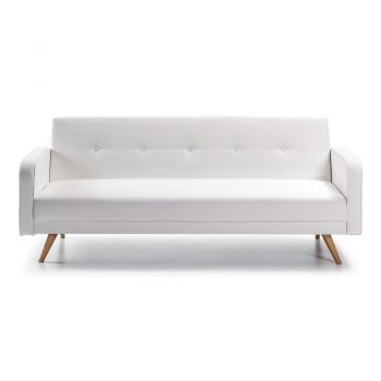 Canapea extensibilă cu husă din imitație de piele Kave Home Regor, alb