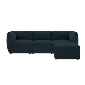 Canapea modulară cu 3 locuri și suport pentru picioare Vivonita Velvet Cube, bleumarin