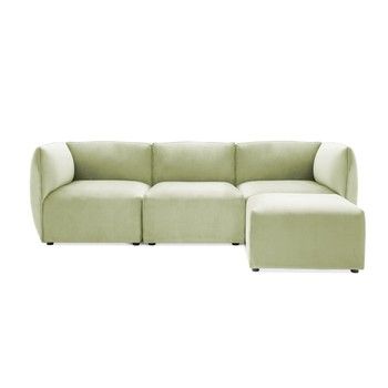 Canapea modulară cu 3 locuri și suport pentru picioare Vivonita Velvet Cube, verde deschis