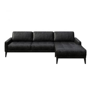 Colțar din piele cu șezlong pe partea dreaptă MESONICA Musso Tufted, negru la reducere