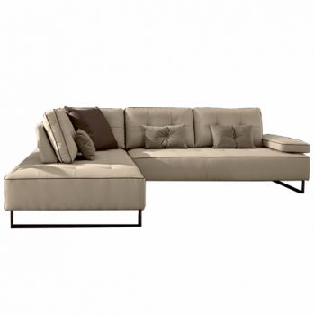 Coltar fix tapitat cu piele ecologica, cu sezlong pe stanga Platone Crem, l279xA239xH89 cm Coltar fix tapitat cu piele ecologica, cu sezlong pe stanga Platone Crem, l279xA239xH89 cm
