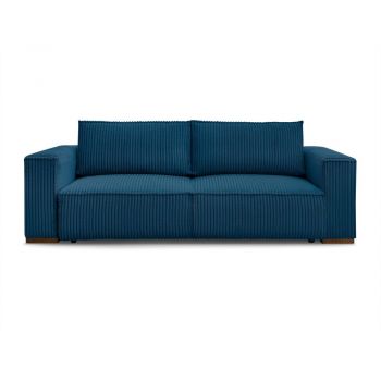Canapea albastră extensibilă/cu spațiu de depozitare cu tapițerie din catifea reiată 244 cm Chelsea – Bobochic Paris