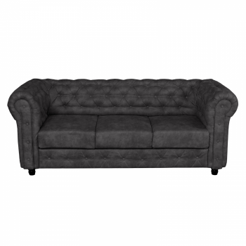 Canapea CHESTERFIELD extensibila, 3 locuri, cu arcuri, gri inchis, 205x90x80 cm