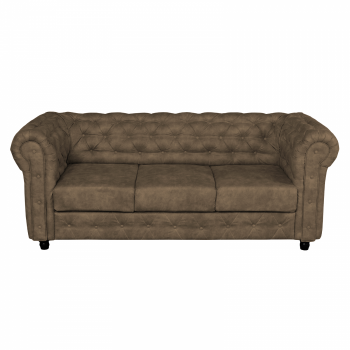 Canapea CHESTERFIELD extensibila, 3 locuri, cu arcuri, maro deschis, 205x90x80 cm