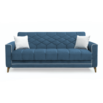 Canapea extensibila ALICE, 3 locuri, cu arcuri si lada pentru depozitare, albastru + crem, 225x85x85 cm