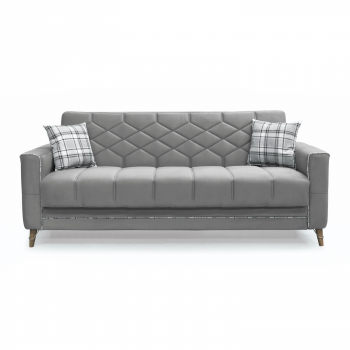 Canapea extensibila ALICE, 3 locuri, cu arcuri si lada pentru depozitare, gri + print, 225x85x85 cm