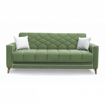 Canapea extensibila ALICE, 3 locuri, cu arcuri si lada pentru depozitare, verde + crem, 225x85x85 cm