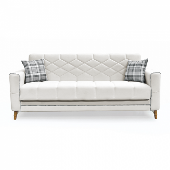 Canapea extensibila ALICE ONE, 3 locuri, cu arcuri si lada pentru depozitare, crem + print, 225x85x85 cm