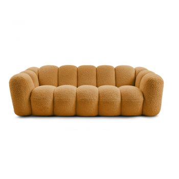 Canapea galben-muștar cu tapițerie din țesătură bouclé 232 cm Hippolyte – Bobochic Paris