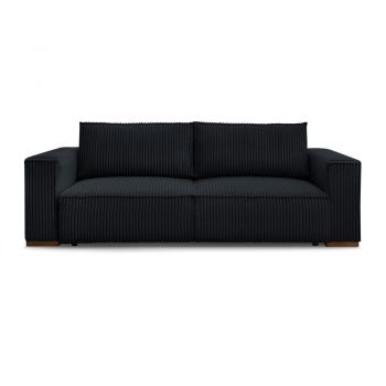 Canapea neagră extensibilă/cu spațiu de depozitare cu tapițerie din catifea reiată 244 cm Chelsea – Bobochic Paris