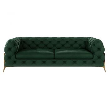 Canapea verde-închis cu tapițerie din catifea 225 cm Chelsea Bis – Ropez