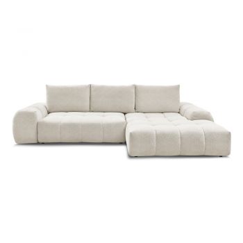 Colțar alb extensibil/cu spațiu de depozitare cu tapițerie din chenille (cu colț pe partea dreaptă/cu șezlong) Everest – Bobochic Paris