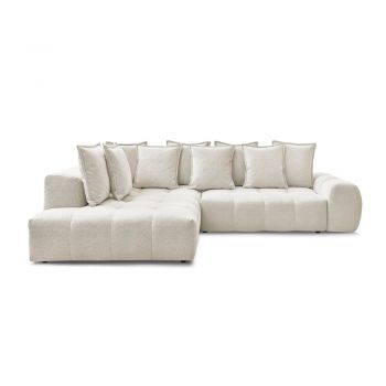 Colțar alb extensibil/cu spațiu de depozitare cu tapițerie din chenille (cu colț pe partea stângă/în formă de ”L”) Everest – Bobochic Paris