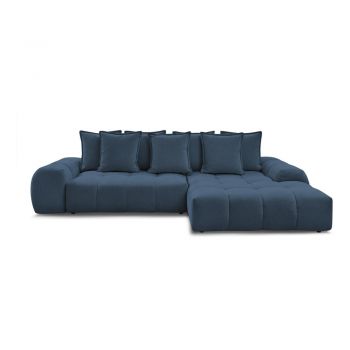 Colțar albastru închis extensibil/cu spațiu de depozitare cu tapițerie din chenille (cu colț pe partea dreaptă/cu șezlong) Everest – Bobochic Paris