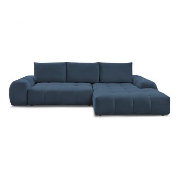 Colțar albastru închis extensibil/cu spațiu de depozitare cu tapițerie din chenille (cu colț pe partea dreaptă/cu șezlong) Everest – Bobochic Paris