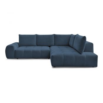 Colțar albastru închis extensibil/cu spațiu de depozitare cu tapițerie din chenille (cu colț pe partea dreaptă/în formă de ”L”) Everest – Bobochic Paris