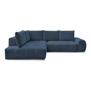 Colțar albastru închis extensibil/cu spațiu de depozitare cu tapițerie din chenille (cu colț pe partea stângă/în formă de ”L”) Everest – Bobochic Paris