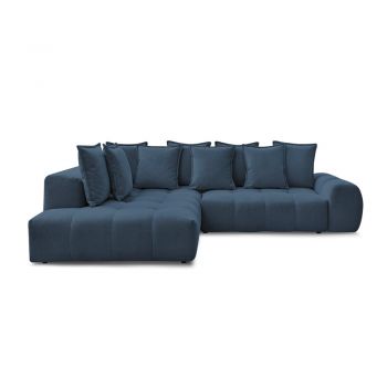 Colțar albastru închis extensibil/cu spațiu de depozitare cu tapițerie din chenille (cu colț pe partea stângă/în formă de ”L”) Everest – Bobochic Paris