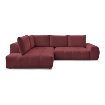 Colțar burgundy extensibil/cu spațiu de depozitare cu tapițerie din chenille (cu colț pe partea stângă/în formă de ”L”) Everest – Bobochic Paris