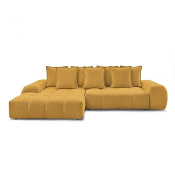 Colțar galben muștar extensibil/cu spațiu de depozitare cu tapițerie din chenille (cu colț pe partea stângă/cu șezlong) Everest – Bobochic Paris