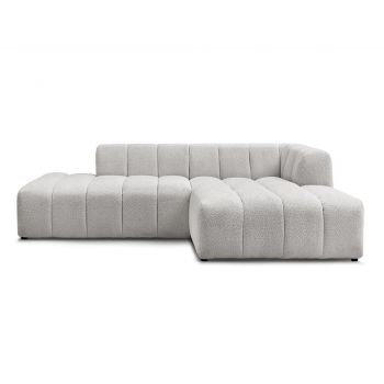 Colțar gri deschis cu tapițerie din țesătură bouclé (cu colț pe partea dreaptă/cu șezlong) Annecy – Bobochic Paris
