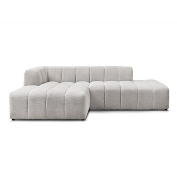Colțar gri deschis cu tapițerie din țesătură bouclé (cu colț pe partea stângă/cu șezlong) Annecy – Bobochic Paris