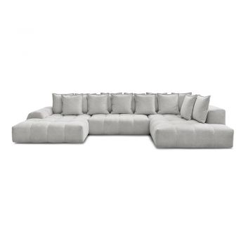 Colțar gri deschis extensibil/cu spațiu de depozitare cu tapițerie din chenille (cu colț pe partea dreaptă/în formă de 