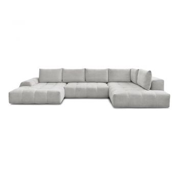 Colțar gri deschis extensibil/cu spațiu de depozitare cu tapițerie din chenille (cu colț pe partea dreaptă/în formă de 