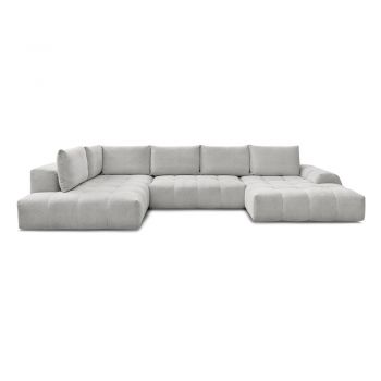 Colțar gri deschis extensibil/cu spațiu de depozitare cu tapițerie din chenille (cu colț pe partea stângă/în formă de 