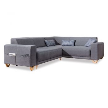Colțar gri extensibil/cu spațiu de depozitare (cu colț pe partea dreaptă/în formă de ”L”) Classy Sophie – Miuform