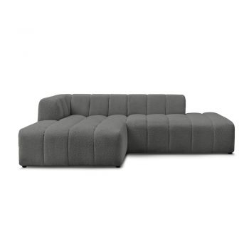 Colțar gri închis cu tapițerie din țesătură bouclé (cu colț pe partea stângă/cu șezlong) Annecy – Bobochic Paris