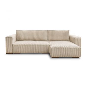 Colțar maro deschis extensibil/cu spațiu de depozitare cu tapițerie din catifea reiată Chelsea – Bobochic Paris