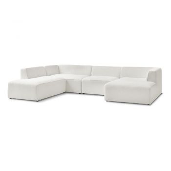 Colțar modular alb cu tapițerie din țesătură bouclé (cu colț pe partea stângă/în formă de 