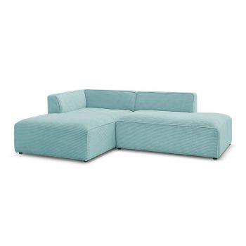 Colțar modular albastru deschis cu tapițerie din catifea reiată (cu colț pe partea stângă/în formă de ”L”) Megeve – Bobochic Paris