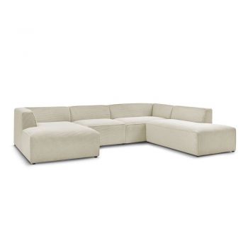 Colțar modular bej cu tapițerie din catifea reiată (cu colț pe partea dreaptă/în formă de 