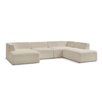 Colțar modular bej cu tapițerie din țesătură bouclé (cu colț pe partea dreaptă/în formă de 