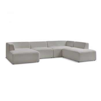 Colțar modular gri deschis cu tapițerie din țesătură bouclé (cu colț pe partea dreaptă/în formă de 