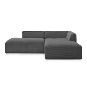 Colțar modular gri închis cu tapițerie din catifea reiată (cu colț pe partea dreaptă/în formă de ”L”) Megeve – Bobochic Paris
